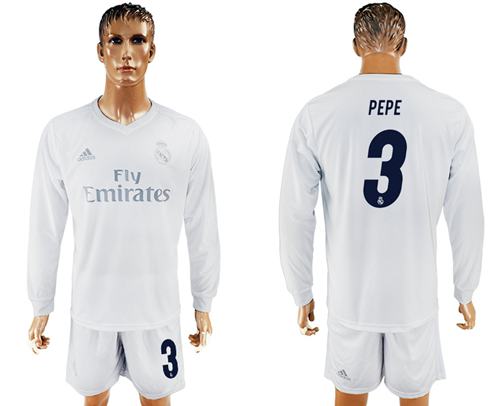 Real Madrid #3 Pepe Marine Environmental Protection Home Long Sleeves Soccer Club Jersey - Click Image to Close